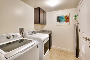 Convenient laundry facilities include a washer and dryer.
