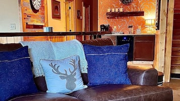 Smart TV, caminetto, libri, biblioteca musicale