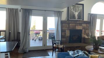 TV, fireplace, video games, DVD player