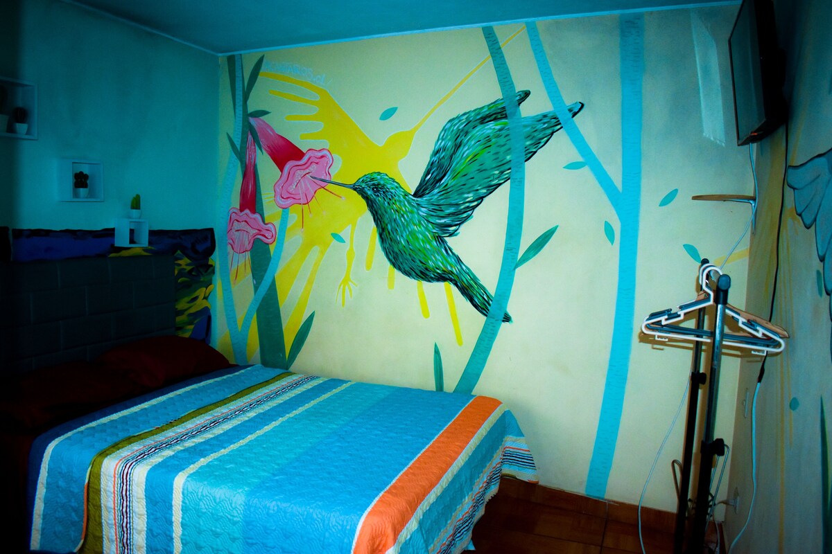 Muebles diferentes, wifi gratis y ropa de cama 