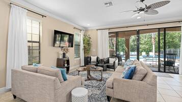 Smart TV, video games, DVD player, foosball