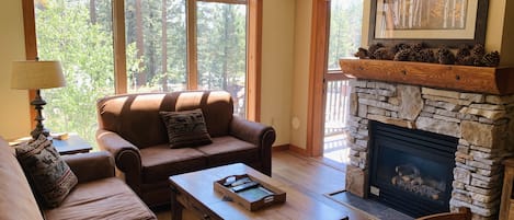 Een televisie en een open haard