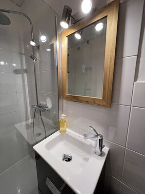 Dusche, Haartrockner, Shampoo