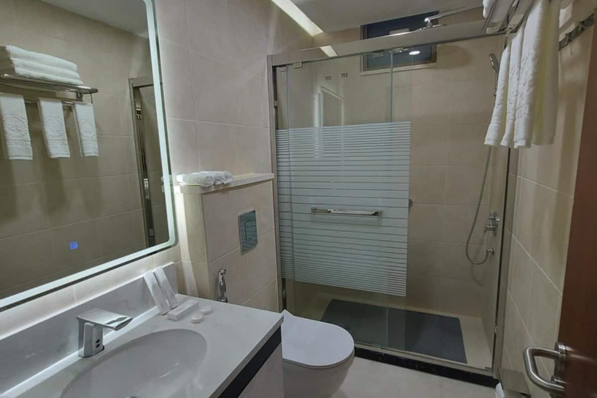 shower, free toiletries, hair dryer, slippers