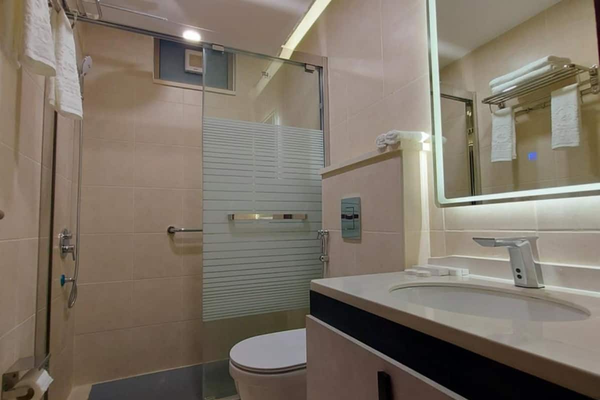 shower, free toiletries, hair dryer, slippers