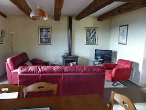 Fernseher, Kamin, DVD-Player, Bücher