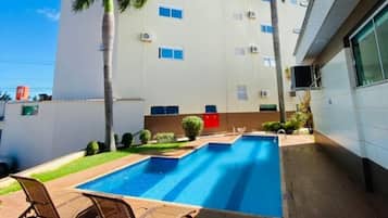 Outdoor pool, sun loungers