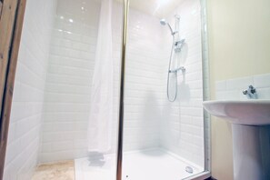 Shower, towels, toilet paper