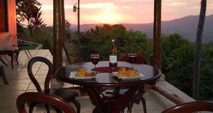 Ocean & mountain vistas, from the porches of this modern jungle perched villa.