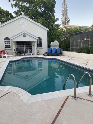 Large pool with inflatables