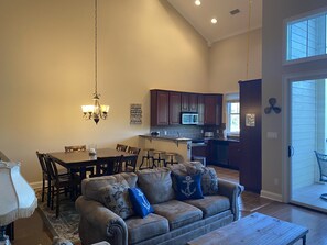 Smart TV, fireplace, DVD player, books
