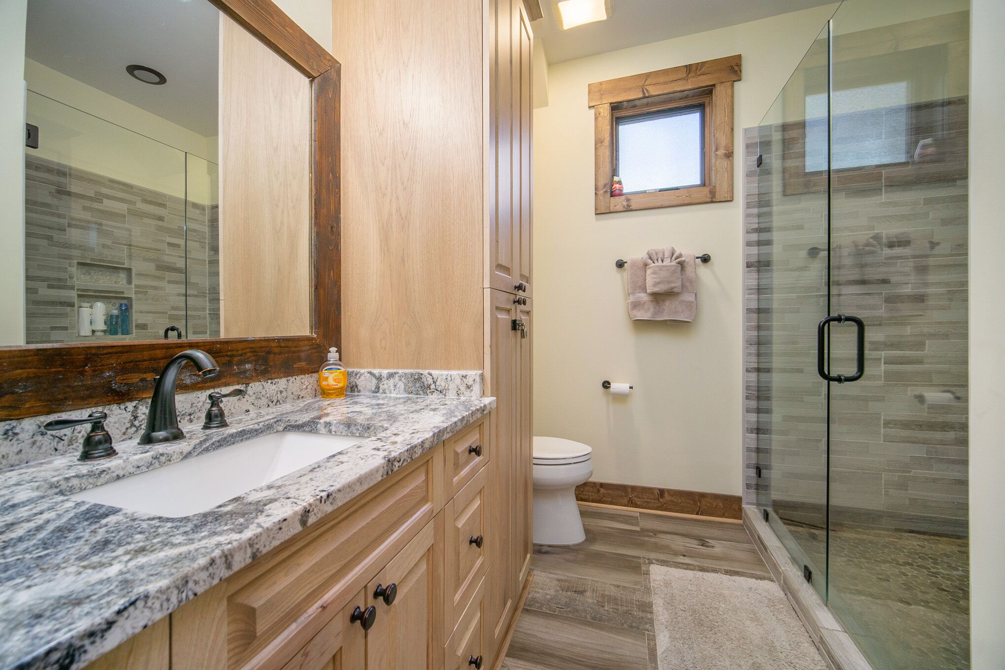 Shower, towels, soap, shampoo