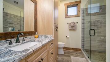 Shower, towels, soap, shampoo