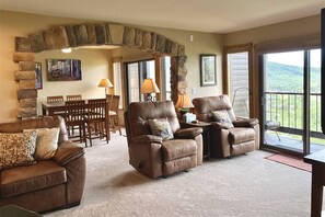 Smart TV, fireplace, DVD player, books