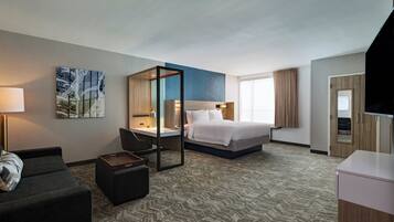 1 bedroom, desk, laptop workspace, blackout curtains