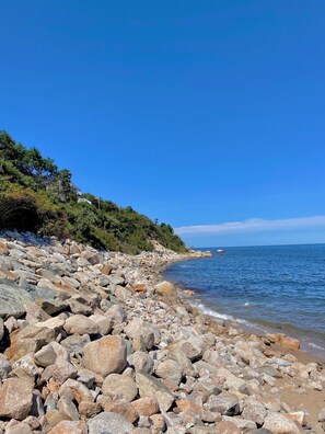 On the beach, sun loungers, beach towels - Home with spectacular panoramic ocean views from a bluff high above Cape Cod Bay (Plymouth)