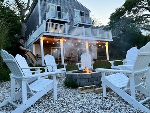 Terrace/patio - Home with spectacular panoramic ocean views from a bluff high above Cape Cod Bay (Plymouth)