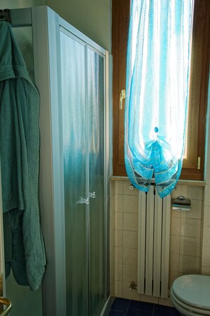 Hair dryer, bidet, towels, toilet paper