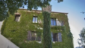 A building with a stone facade partially covered in green ivy. - appartement  Serra  : Calvi centre, 300m de la page et du port terrasse bbq (Calvi)