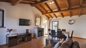 TV, fireplace