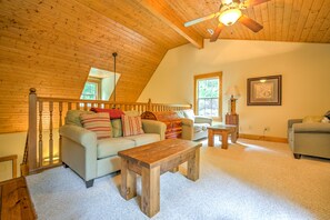 Smart TV, fireplace, video games, DVD player