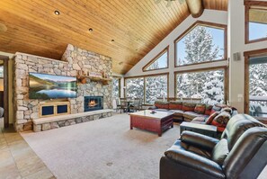 TV, fireplace, foosball, offices