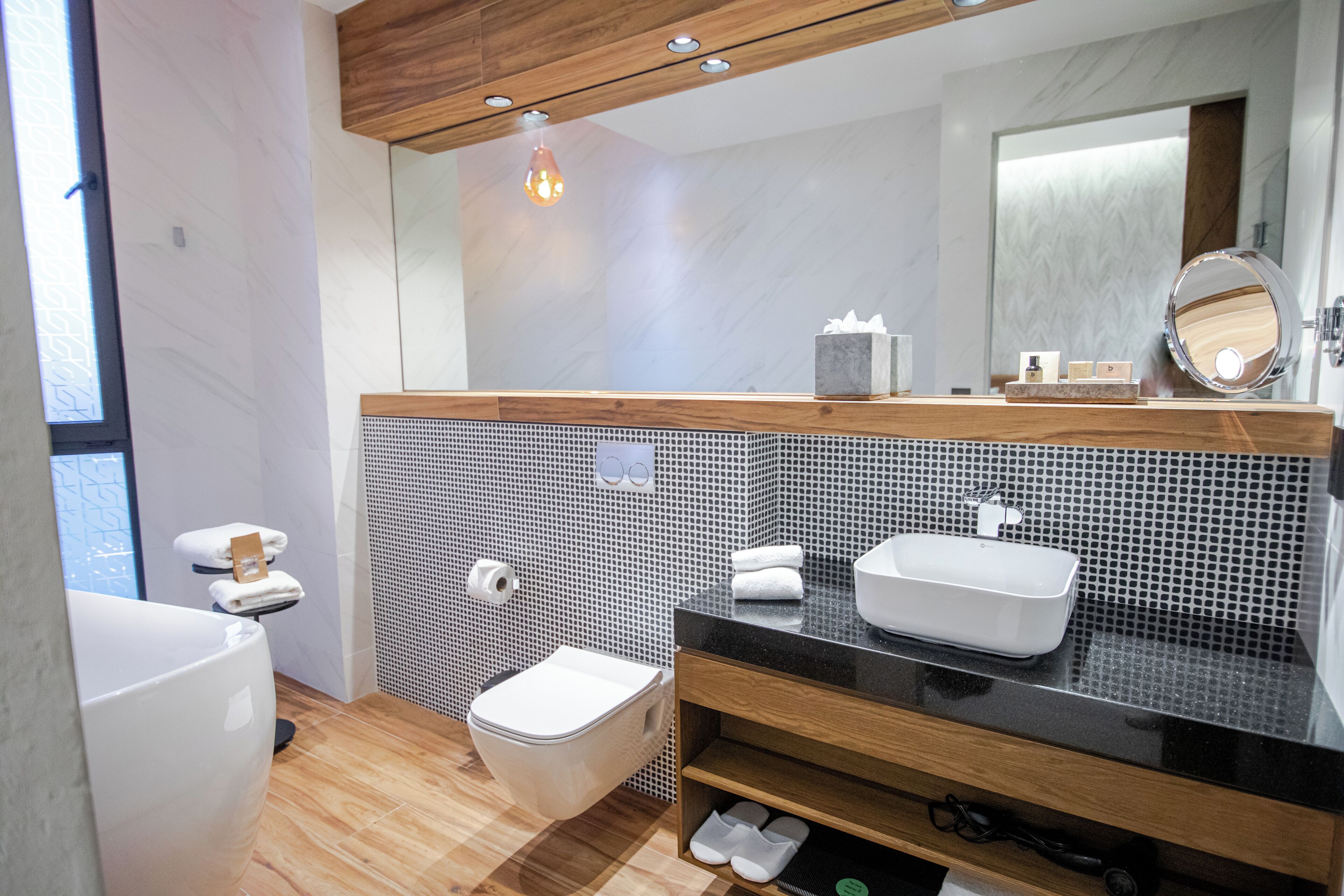 becquer suite | bathroom | hair dryer, bathrobes, slippers, towels