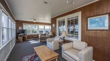 Smart TV, fireplace, DVD player