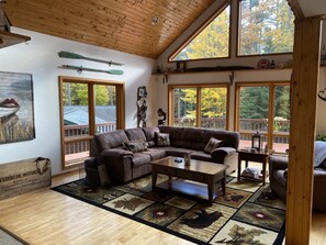 Smart TV, fireplace, DVD player, books