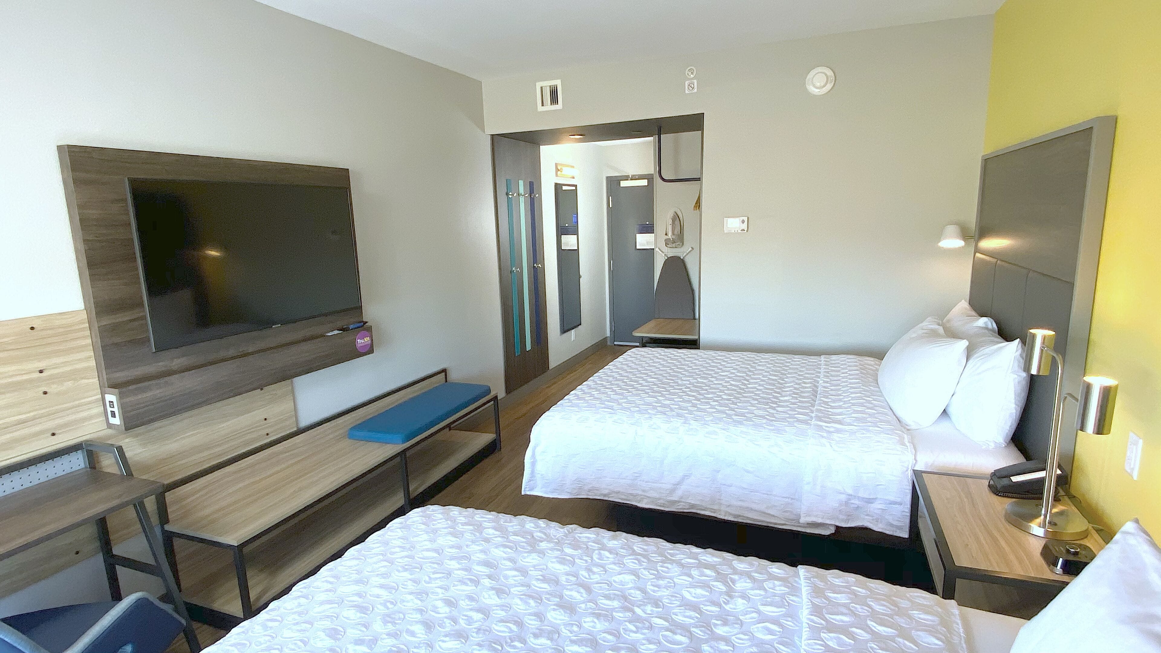 individually furnished, desk, laptop workspace, blackout curtains