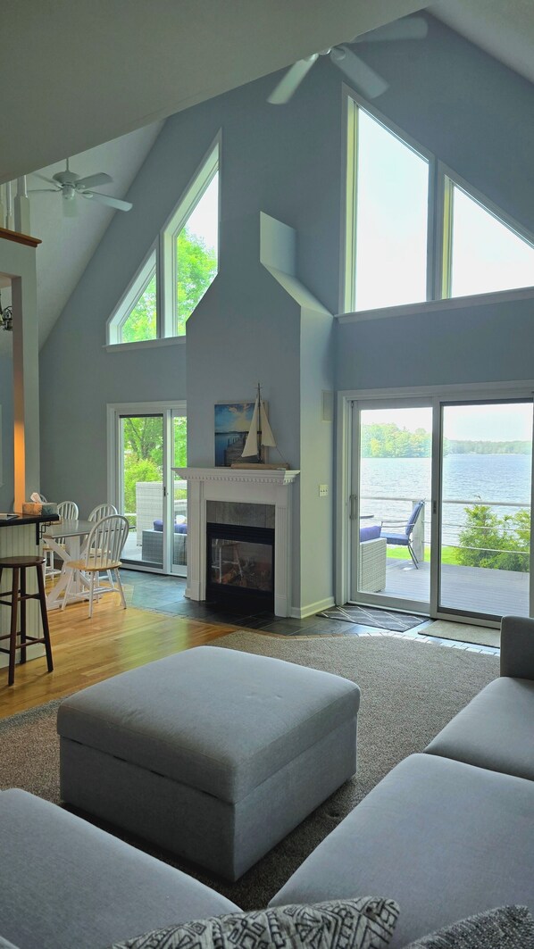 Smart TV, fireplace, DVD player, books