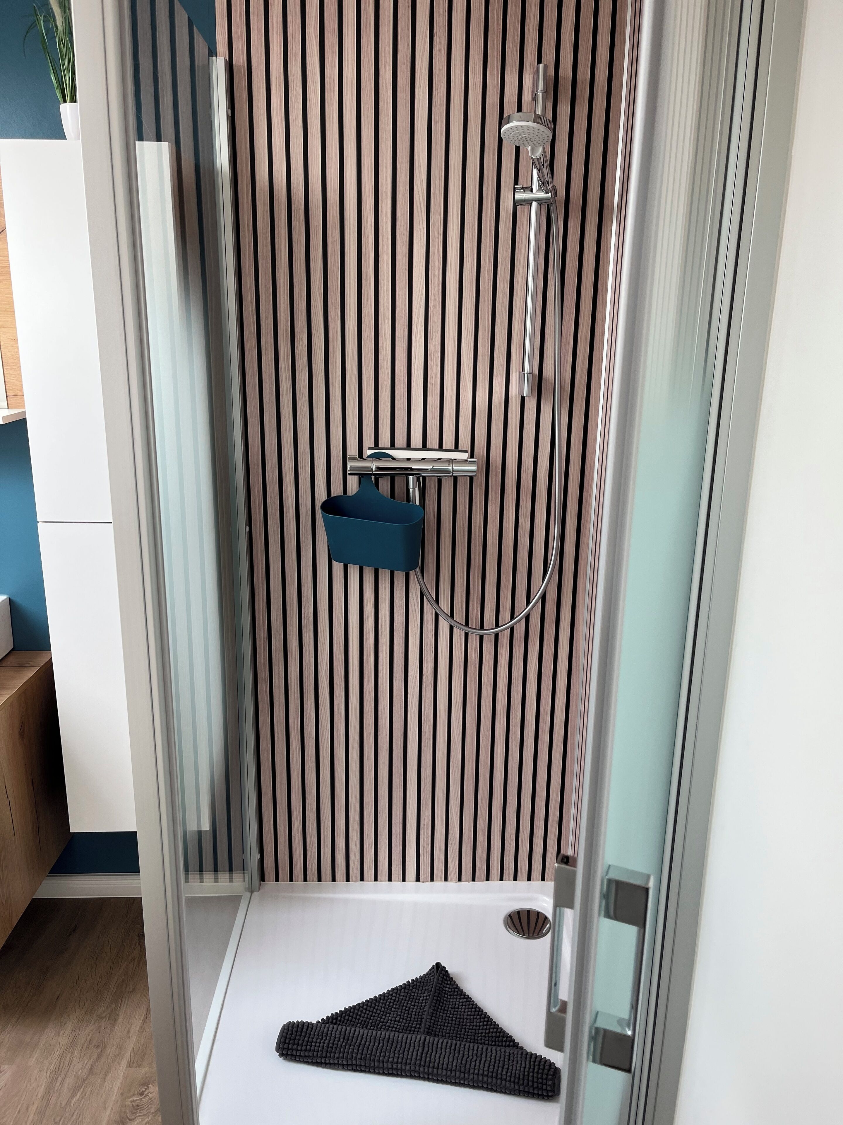 Dusche, Haartrockner, Handtücher, Toilettenpapier