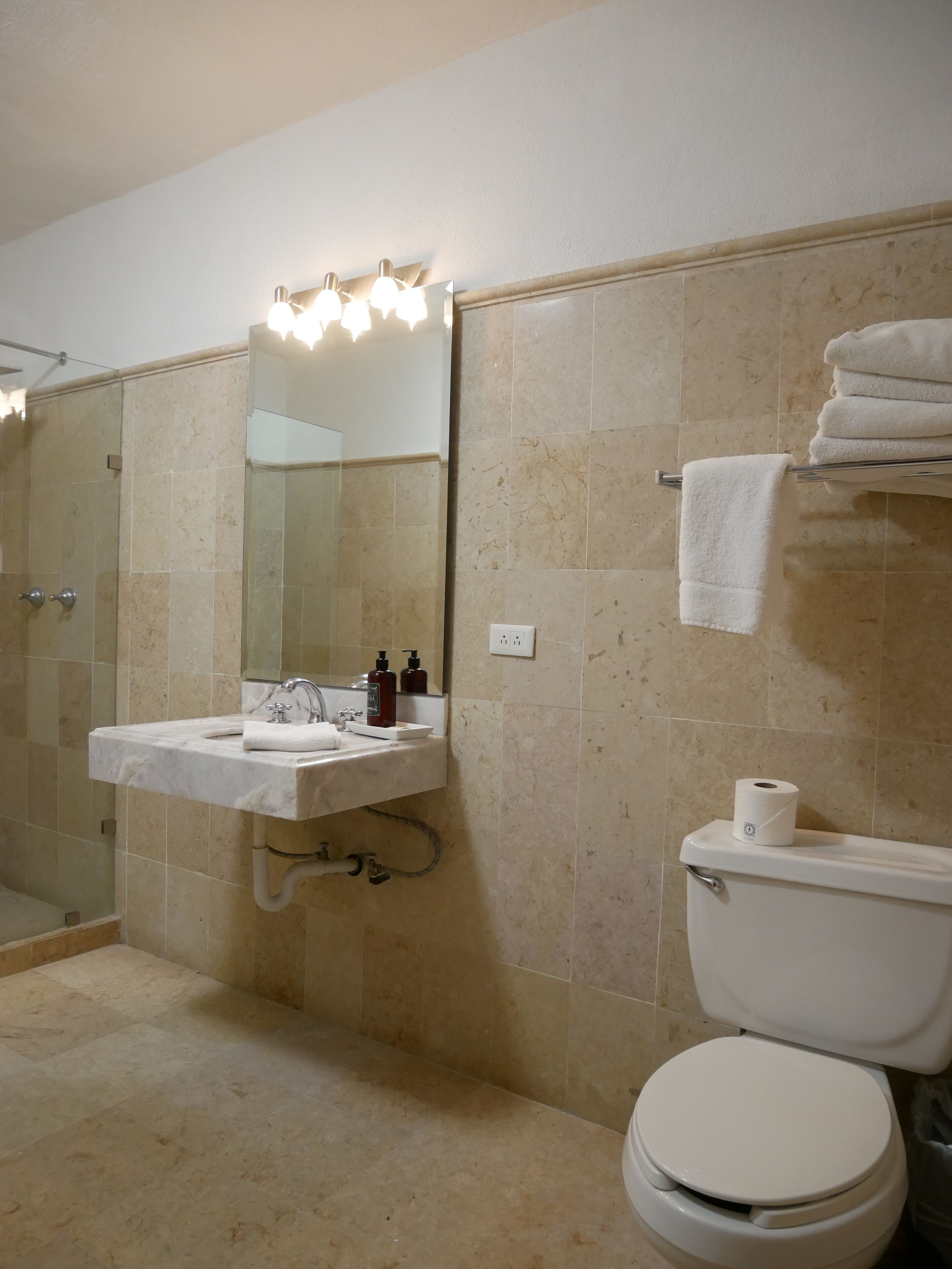 deluxe double room | bathroom | free toiletries, hair dryer, towels, soap