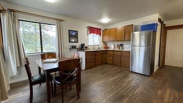 Fridge, microwave, coffee/tea maker, electric kettle