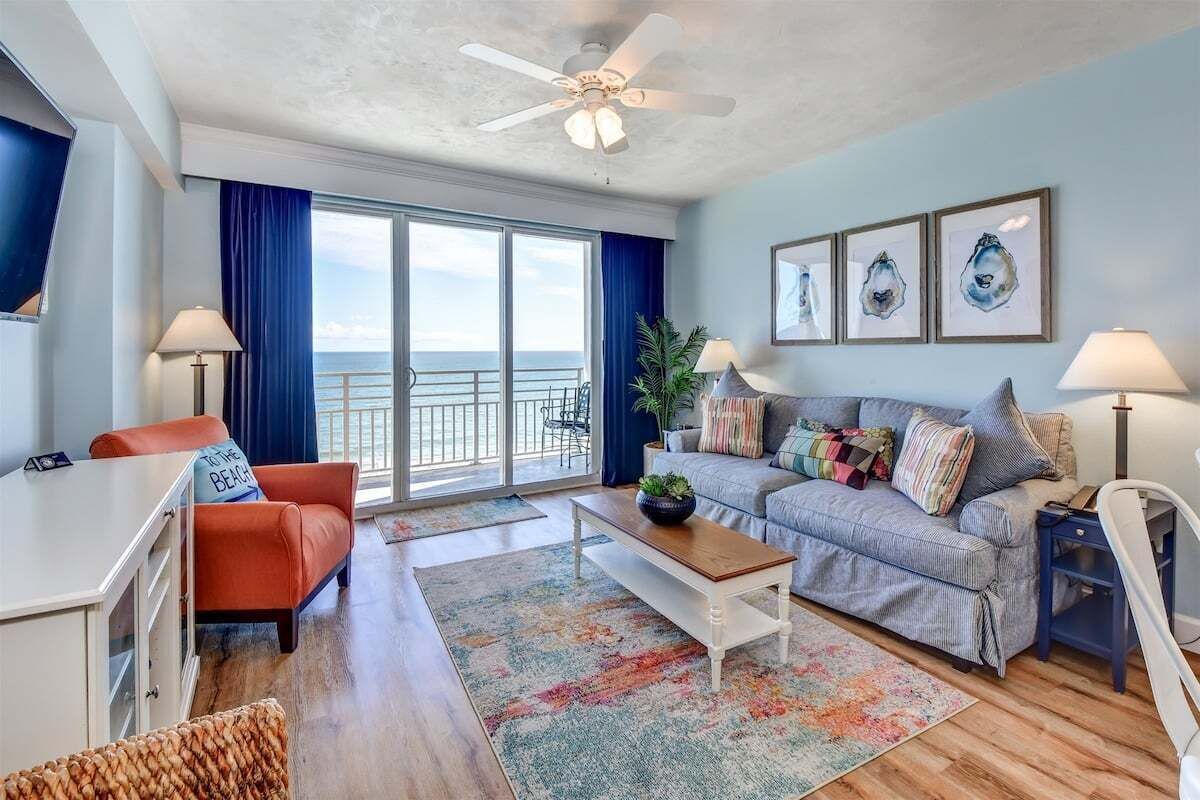 Living room with ocean front balcony