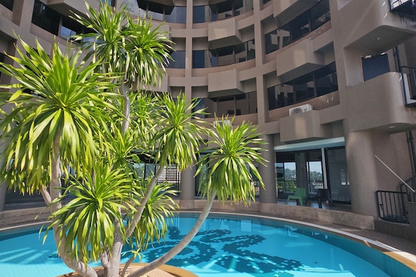 Outdoor pool, open 7:00 AM to 10:00 PM, sun loungers