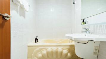 Deluxe Double Room | Bathroom | Combined shower/tub, deep soaking tub, hair dryer, slippers