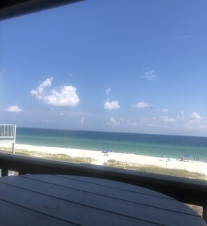 On the beach, sun-loungers, beach towels