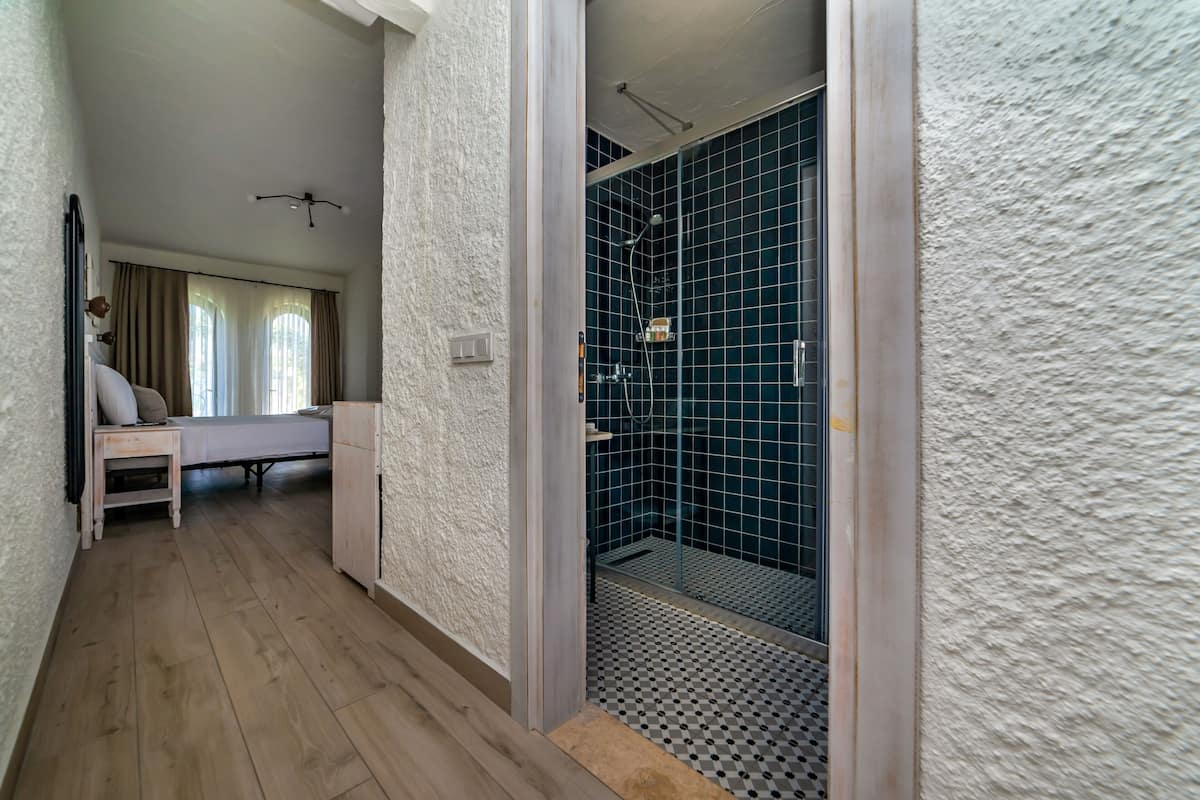 shower, rainfall showerhead, free toiletries, hair dryer
