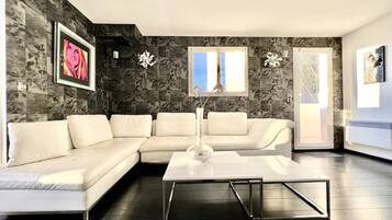 Smart TV, DVD player, music library, stereo