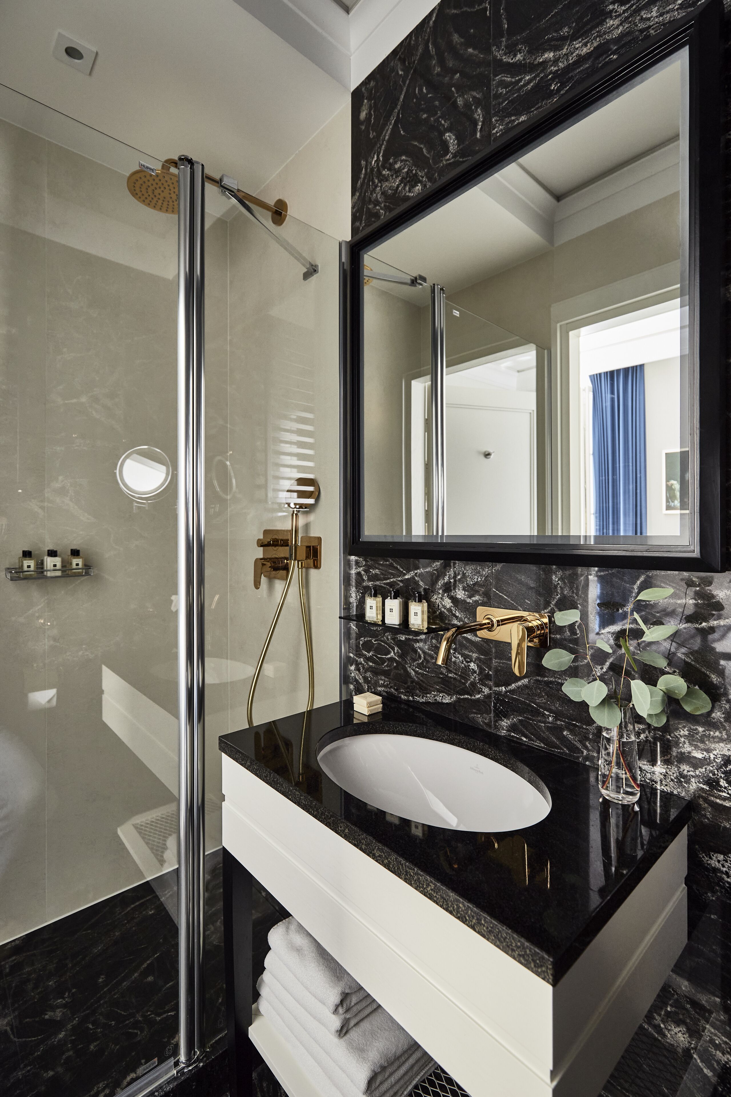 superior double room | bathroom | shower, rainfall showerhead, designer toiletries, hair dryer