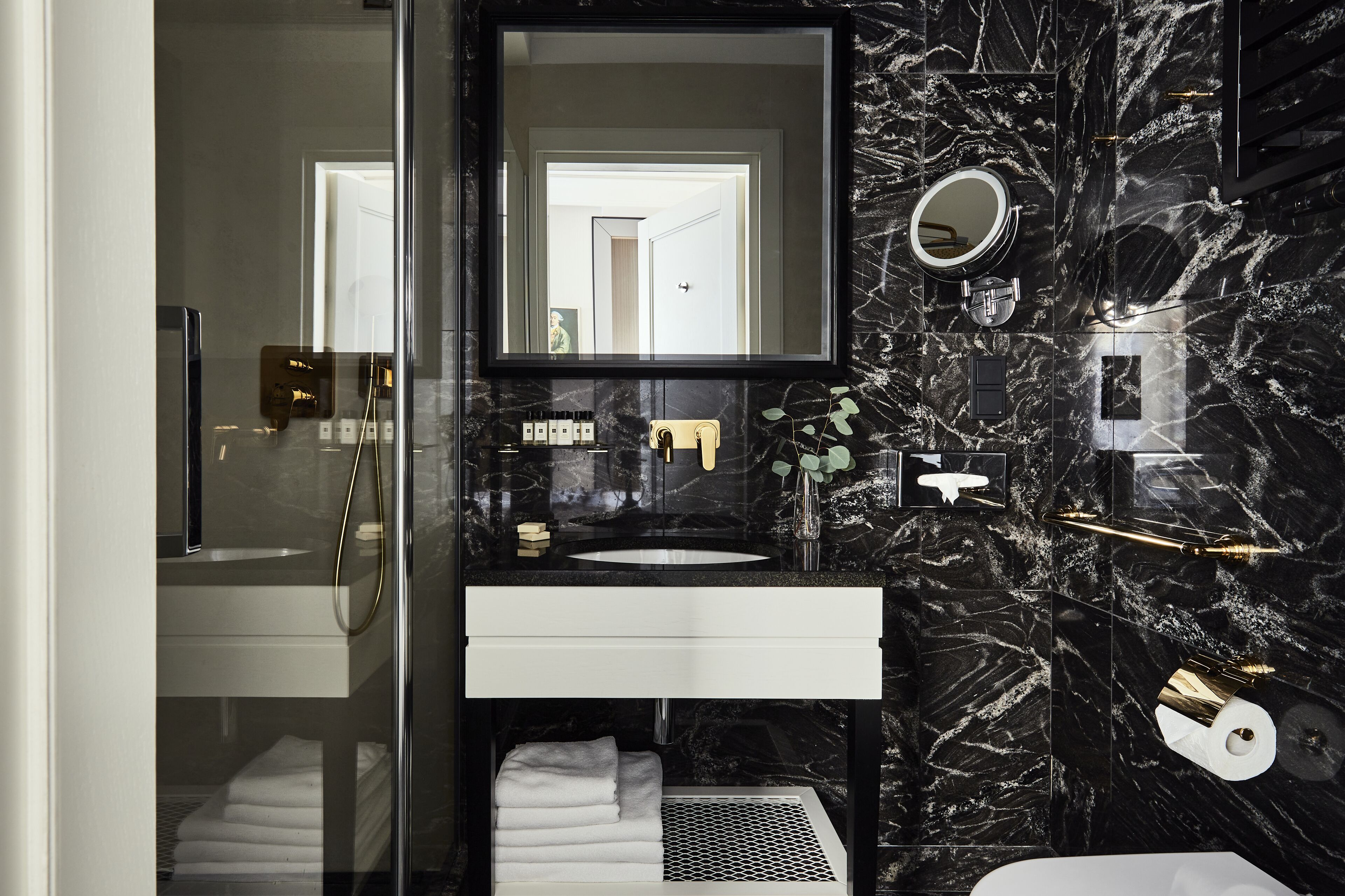 standard double room | bathroom | shower, rainfall showerhead, designer toiletries, hair dryer