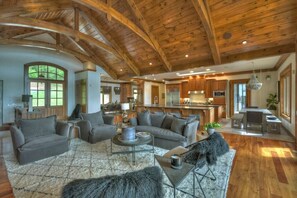 Smart TV, fireplace, DVD player, foosball