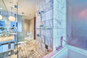 Bathtub, hair dryer, towels