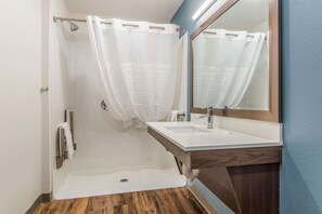 Hair dryer, soap, shampoo, toilet paper