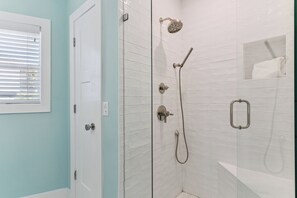 Hair dryer, soap, shampoo, toilet paper