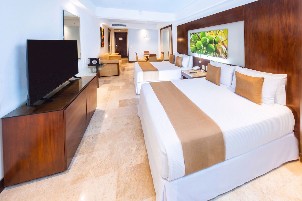 Club Room, 2 Double Beds, Pool Access, Ground Floor | Free minibar, in-room safe, blackout curtains, iron/ironing board