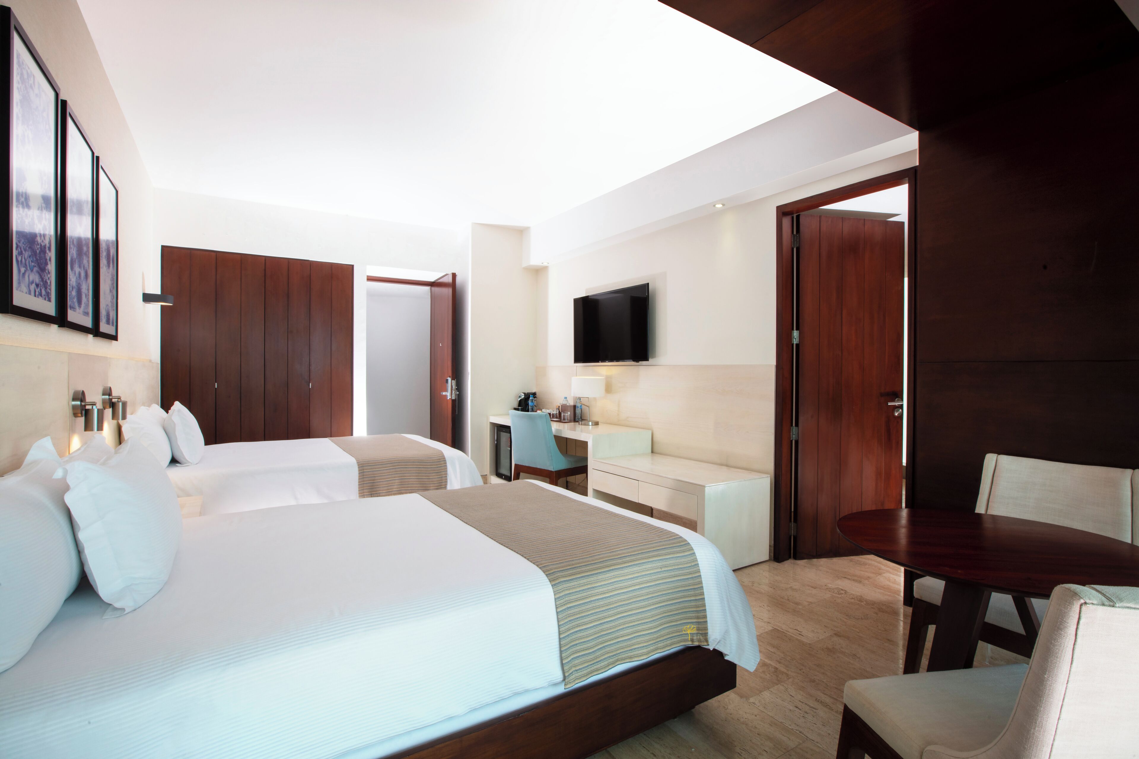 Altitude Suite 2 double beds, Boulevard view | Premium bedding, down comforters, pillowtop beds, in-room safe