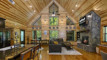 Smart TV, lareira, videogames, livros