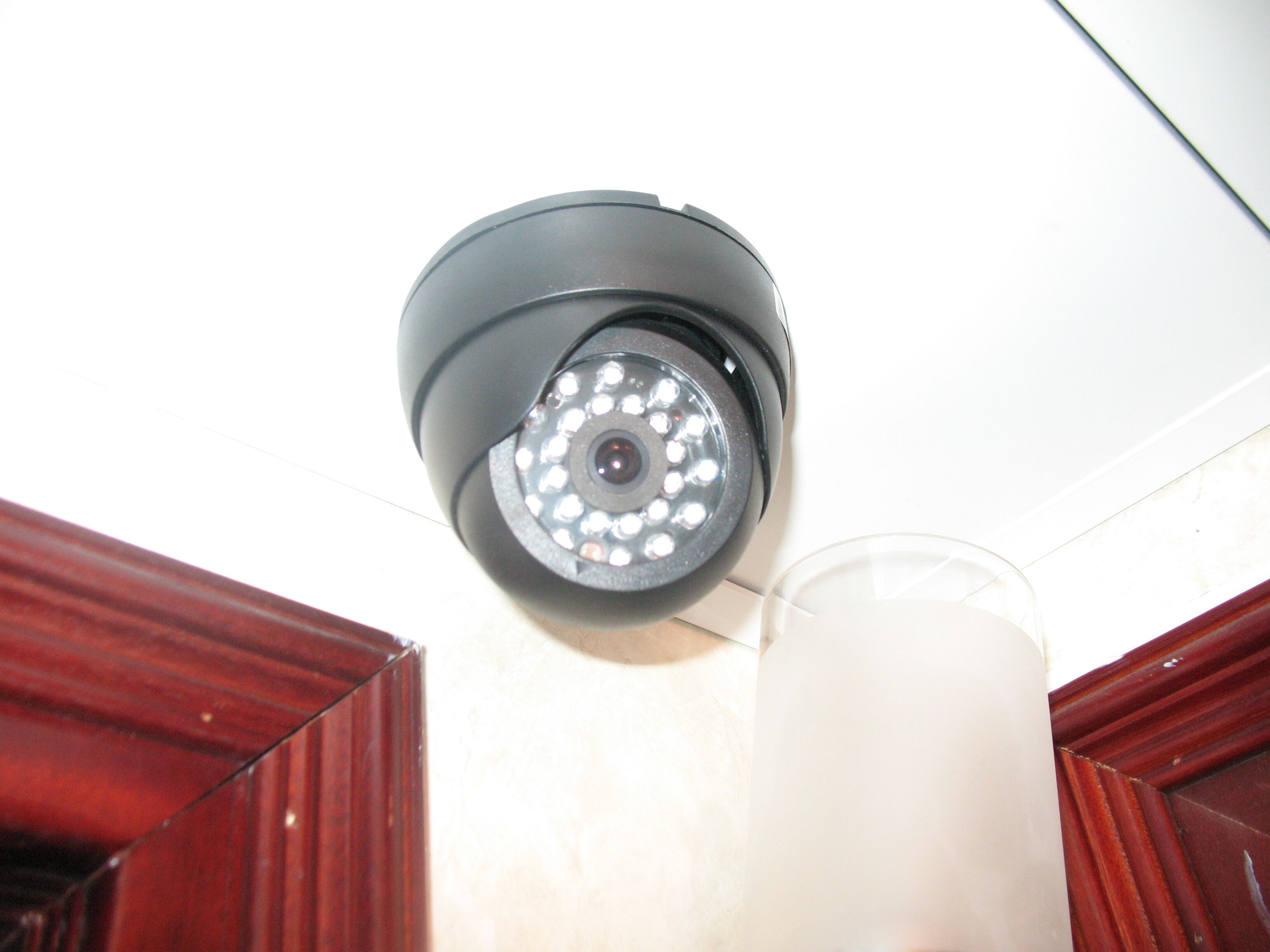 A ceiling-mounted security camera.